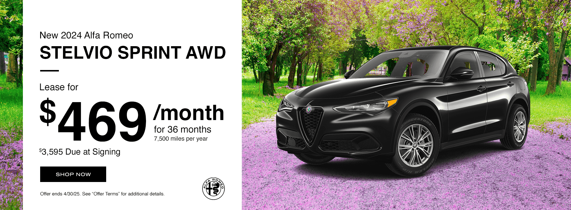 NEW 2024 ALFA ROMEO STELVIO SPRINT AWD Subtext Lease for $469/mo for 36Months 7,500 Miles per Year $3,595 Due at Signing