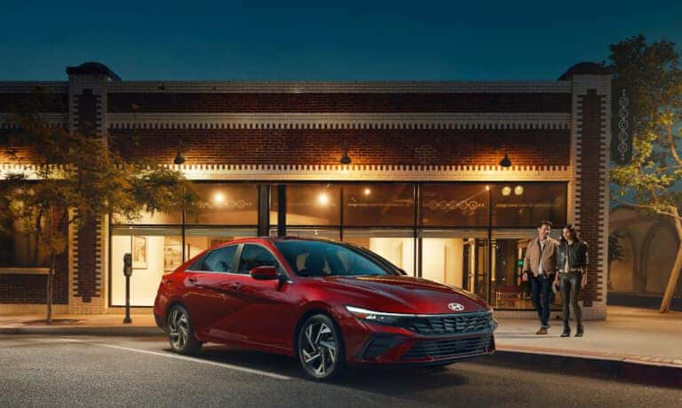 2024 Hyundai Elantra outside restaurant at night