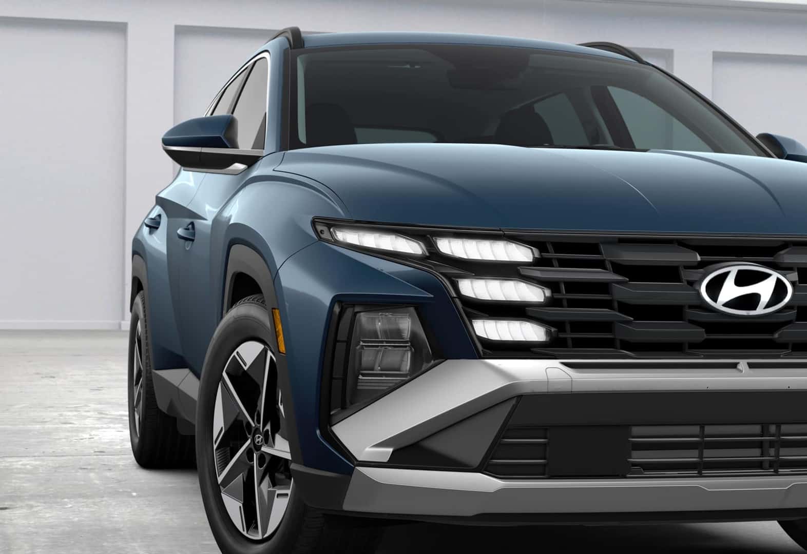 Close up of blue Hyundai Tucson