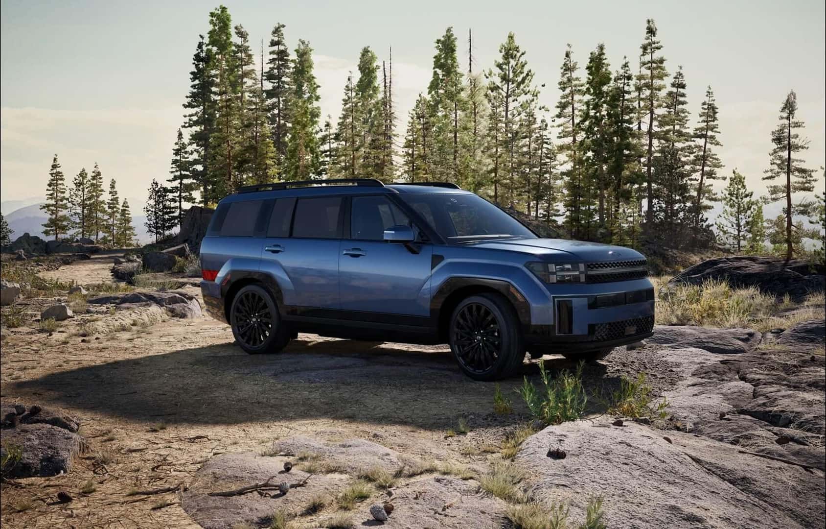 Navy Hyundai Santa Fe on trail