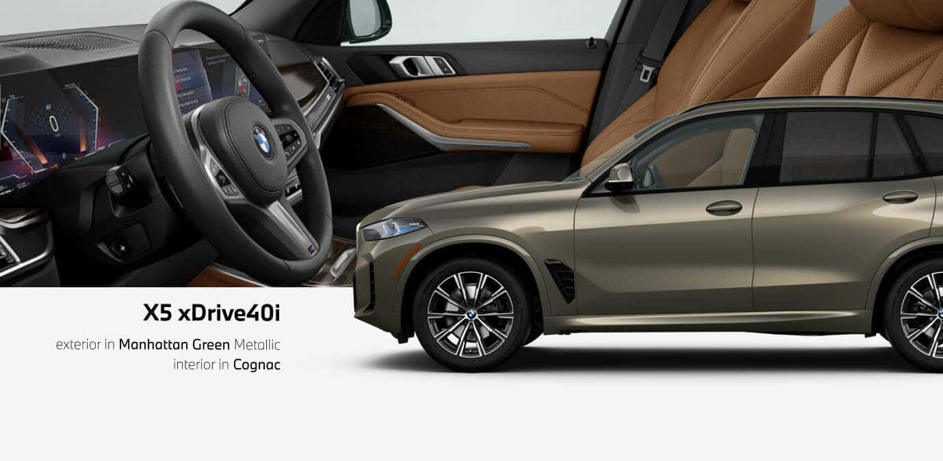 X5 xDrive40i exterior in Manhattan Green Metallic and interior in Cognac