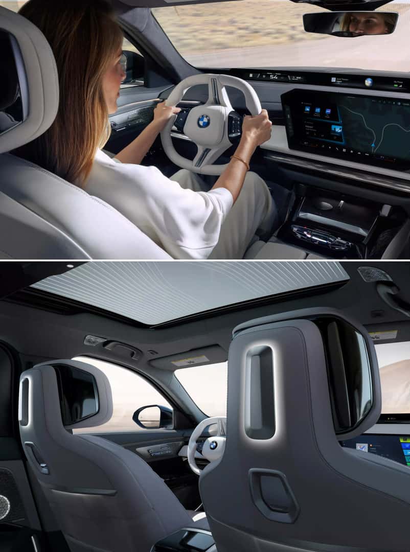  Interior perspective shots showing 7 Series interior details of cockpit and rear seat technology.