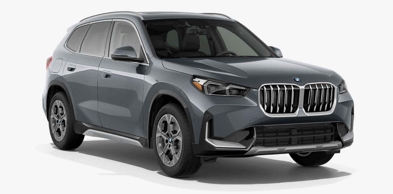 BMW X1 xDrive28i in Storm Bay Metallic shown in three-quarter angle.