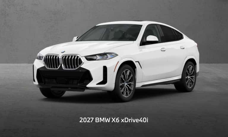 2027 BMW X6 xDrive40i in white shown from a front three-quarter view.