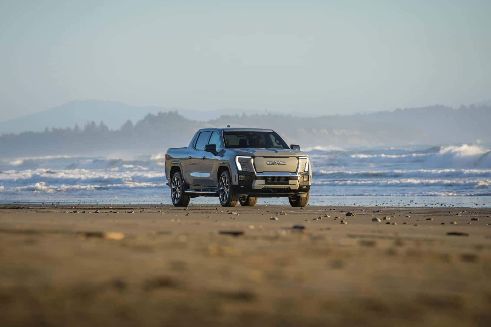 The Wonderous 2024 GMC Sierra EV In The Distance, Hearing Crashing Ocean Waves