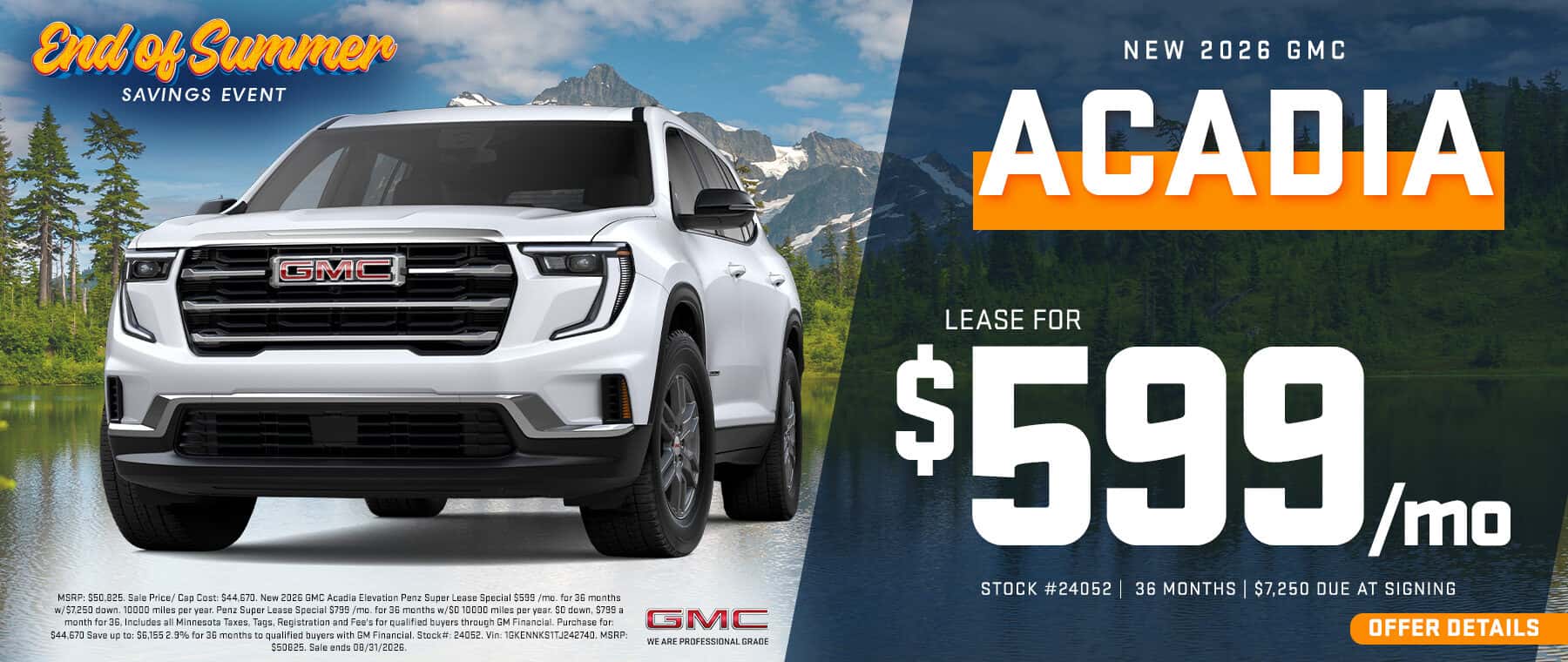 New 2026 GMC Acadia $599/mo.for 36 months