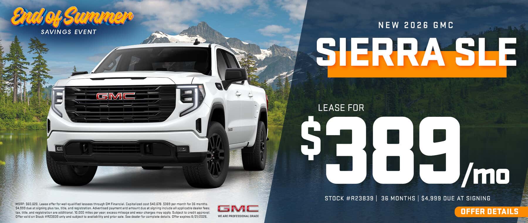 2026 GMC Sierra SLE LEASE OFFER $389/month for 36 months 