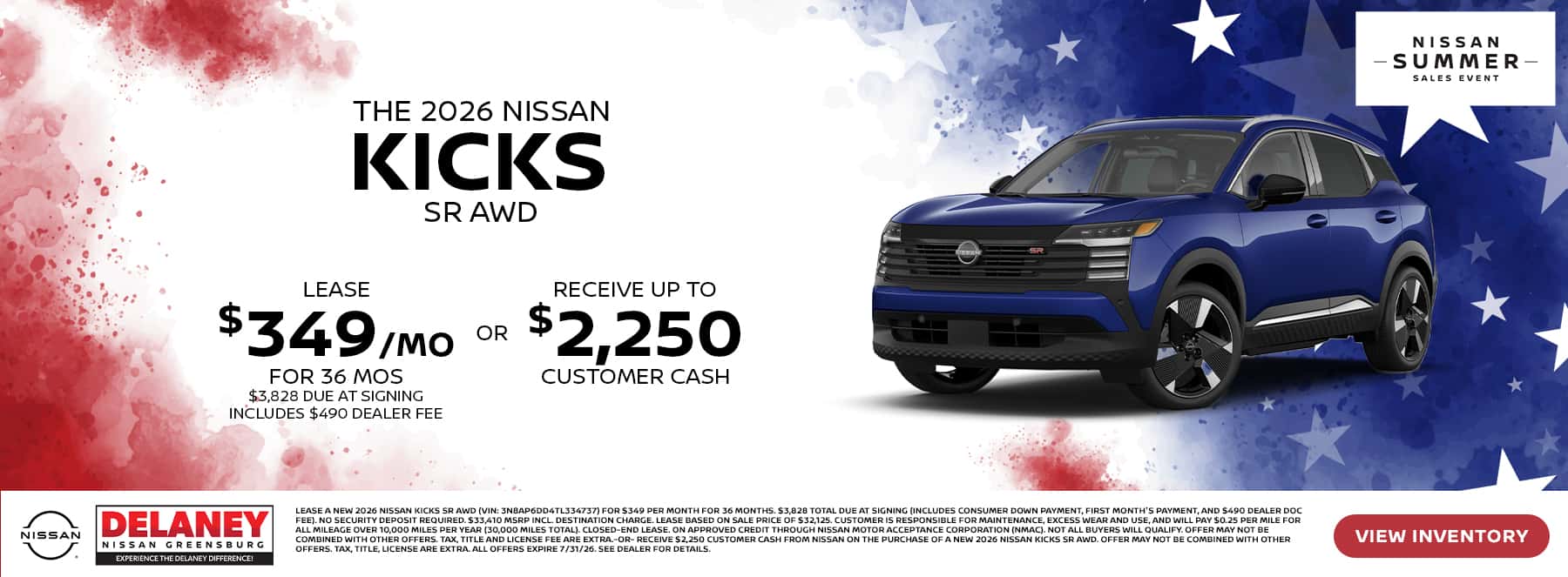 2026 Nissan Kicks SR AWD $349/month for 36 months