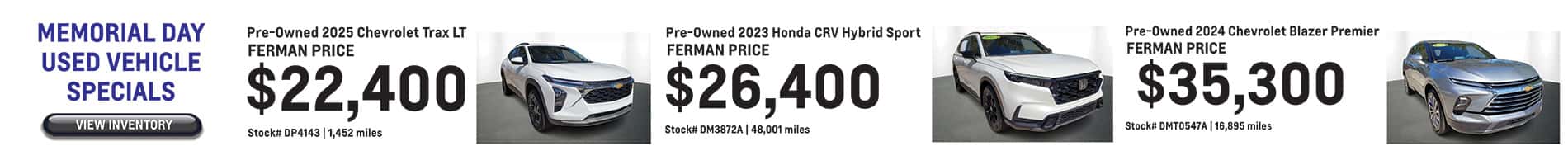 May Savings on Pre-Owned Vehicles at Ferman Chevy on North Dale Mabry