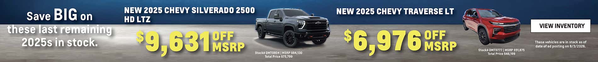 Savings on Last Remaining New 2025 Chevrolet Trucks and SUVs