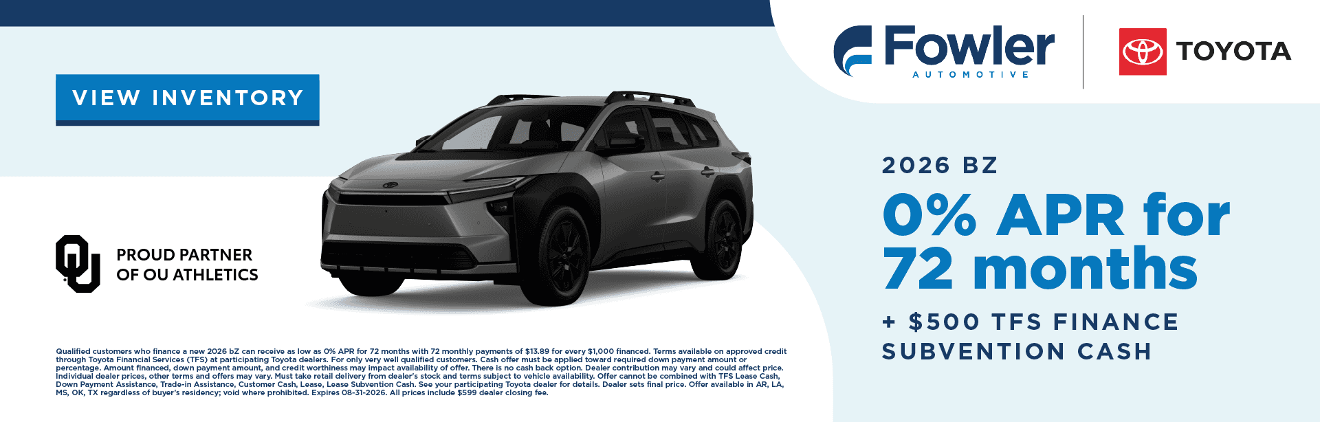 2026 bZ - 0% APR for 72 months