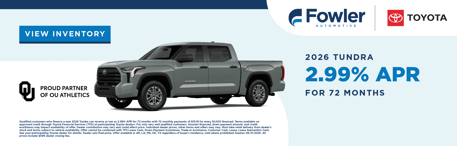 2026 Tundra 2.99% APR for 72 months