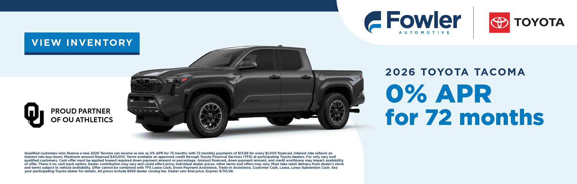 2026 Toyota Tacoma - 0% APR for 72 months