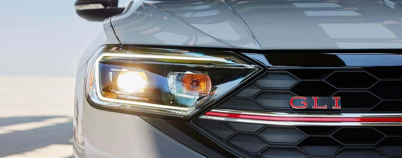 Headlight of a grey 2023 Volkswagen Jetta GLI