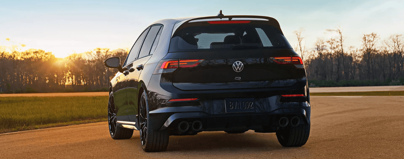 Blue 2026 Volkswagen Golf R from the rear