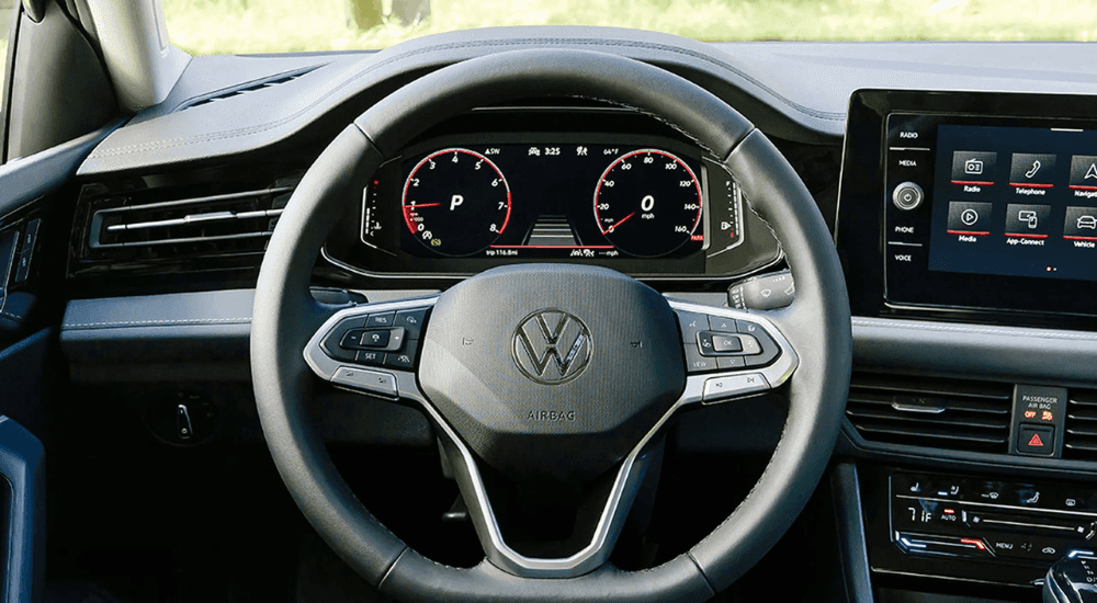 Back interior and steering wheel of a 2026 Volkswagen Jetta