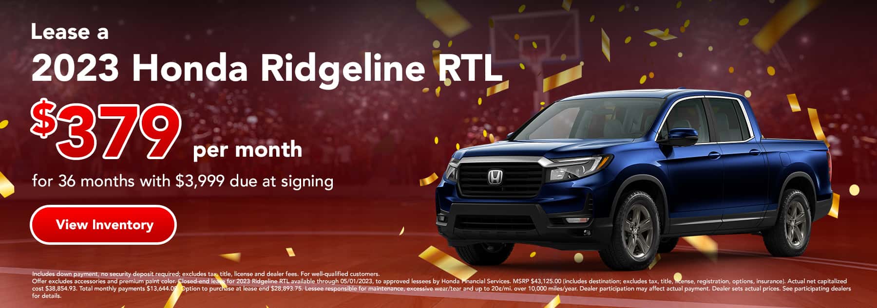 Lease a 2023 Honda Ridgeline RTL for $379 per month