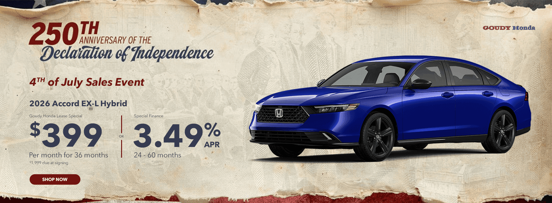 Goudy Honda Lease Special $399/mo for 36 mos $1,999 due at signing OR SPECIAL FINANCE 3.49% APR 24-60 mos