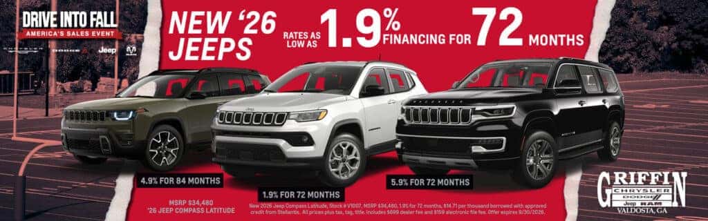 Rates As Low As 1.9% Financing for 72 Months on New Jeeps!