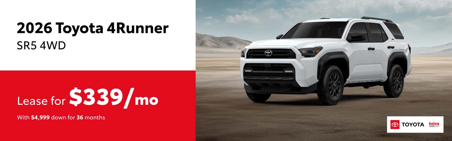 2026 Toyota 4Runner Lease $339 per month for 36 months