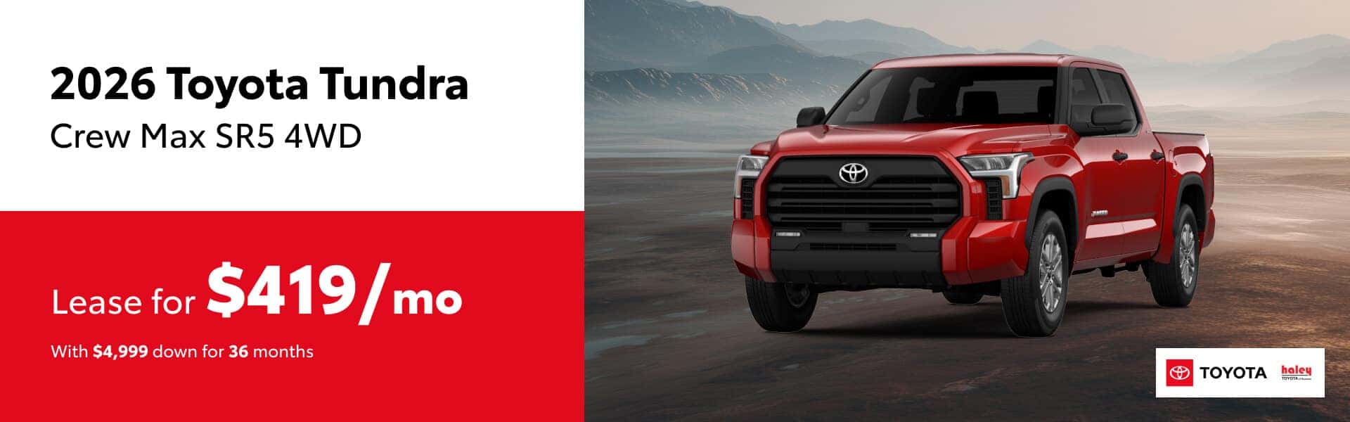 2026 Toyota Tundra Lease $419 per month for 36 months