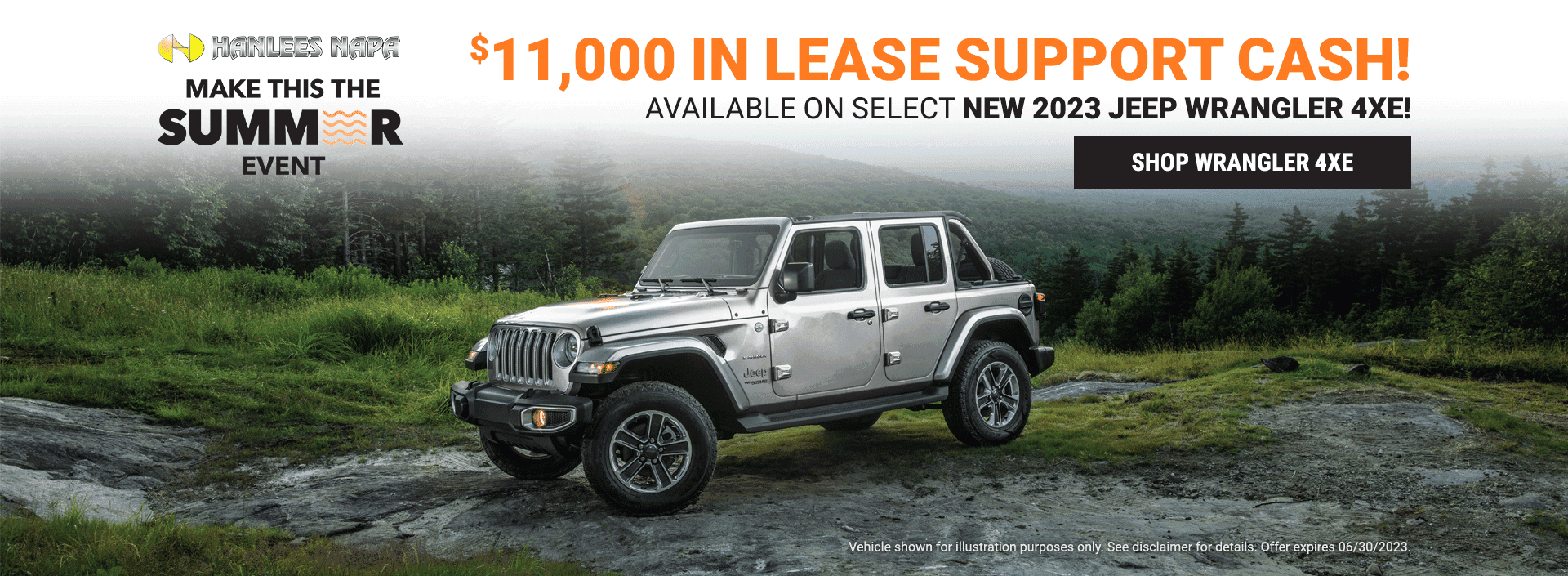 $11,000 in lease support cash for New 2023 Jeep Wrangler 4XE