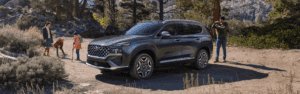 New Hyundai Santa Fe Hybrid Parked In Woods