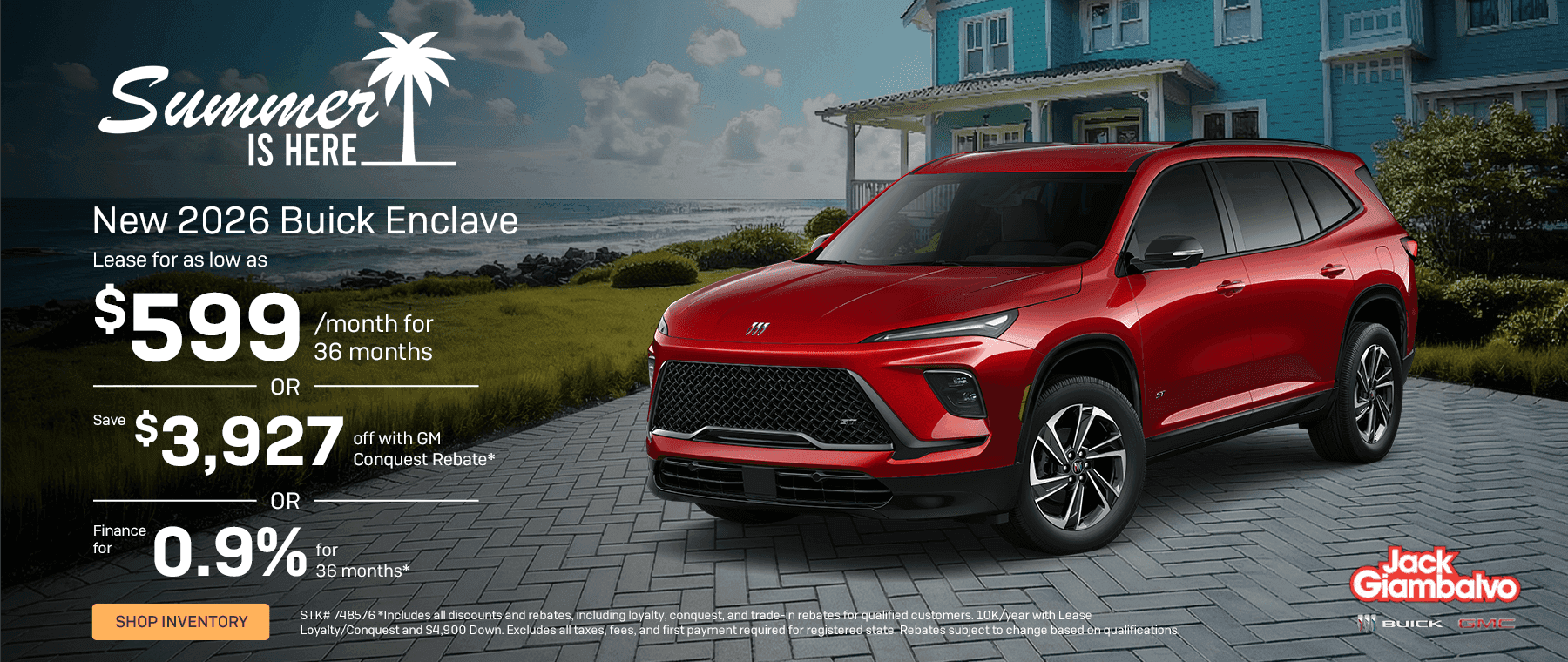 New 2026 Buick Enclave Subtext: Lease for as low as $599/month for 36 months -or- Save $3,927 off with GM Conquest Rebate* -or- Finance for 0.9% for 36 months*