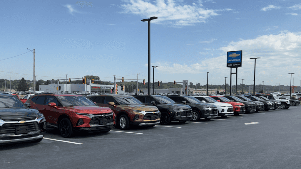 rows of used and certified pre-owned SUVs outside of Jack Schmitt Chevrolet