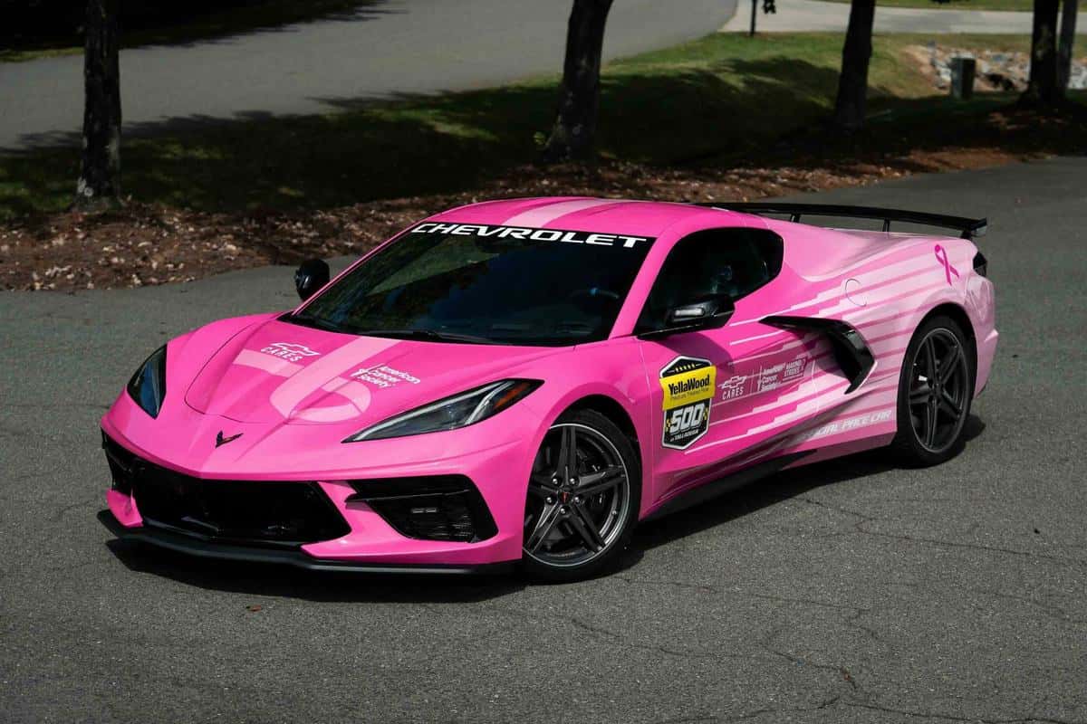 Pink Chevrolet Corvette Stingray pace car supporting breast cancer awareness and the American Cancer Society in 2026