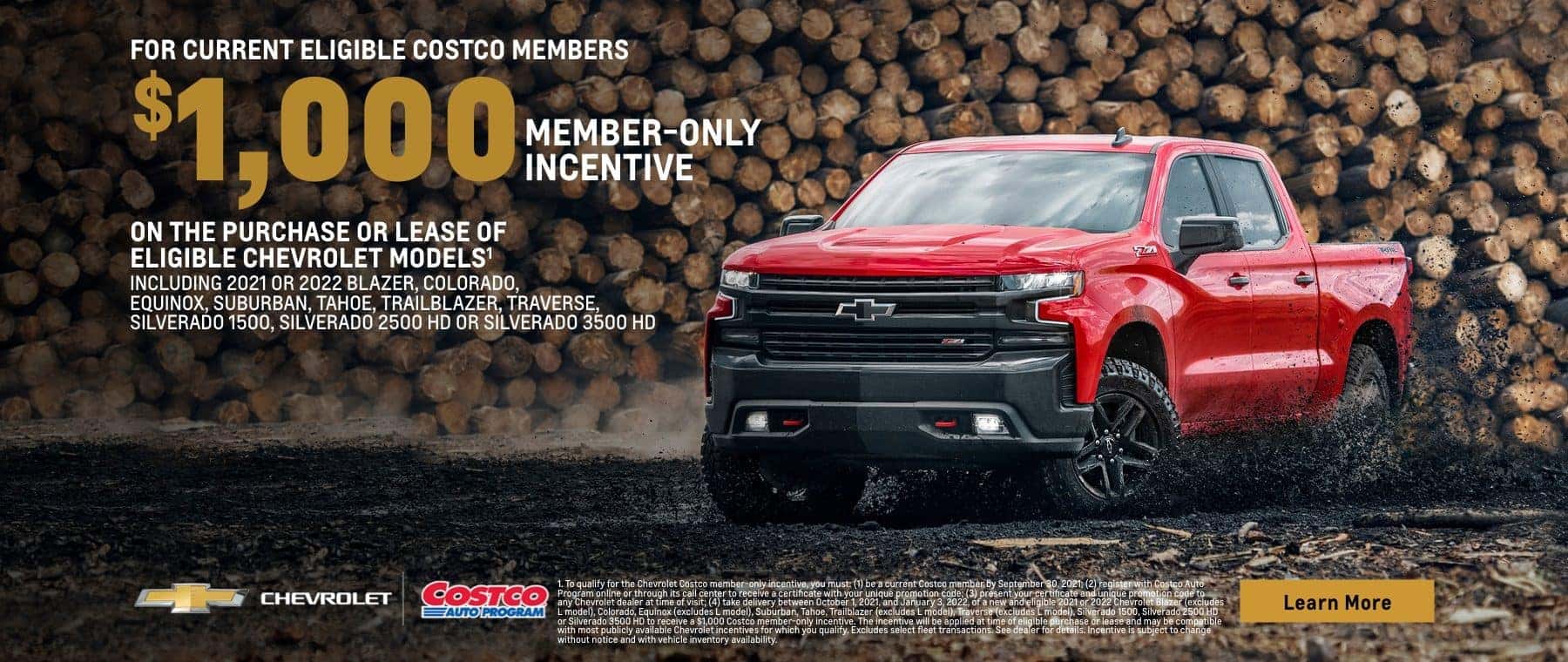 Receive a $1,000 Costco member-only incentive for the Silverado 1500
