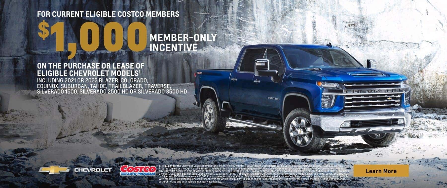 Receive a $1,000 Costco member-only incentive for the Silverado HD