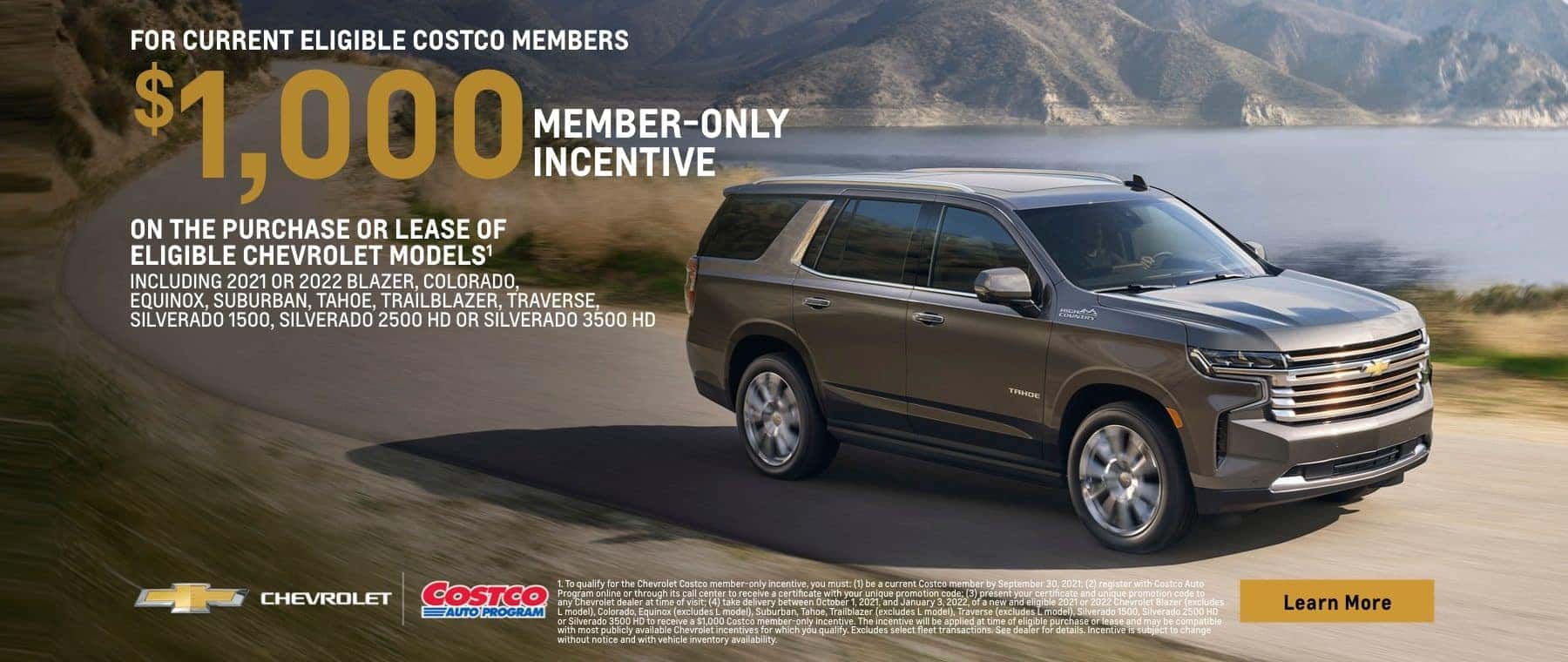 Receive a $1,000 Costco member-only incentive for the Tahoe