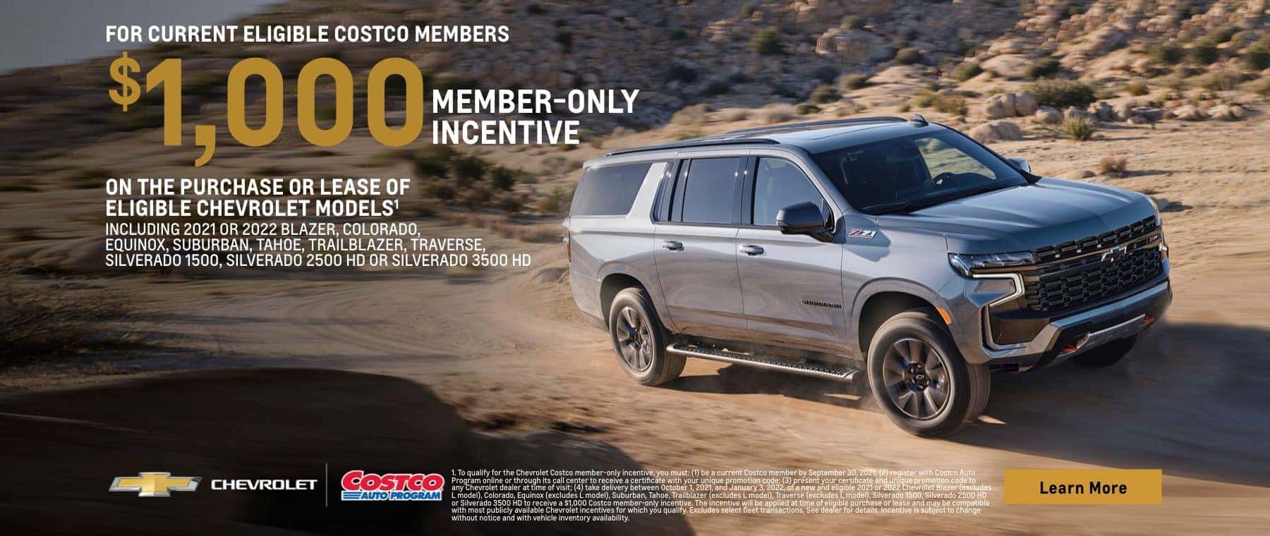Receive a $1,000 Costco member-only incentive for the Suburban