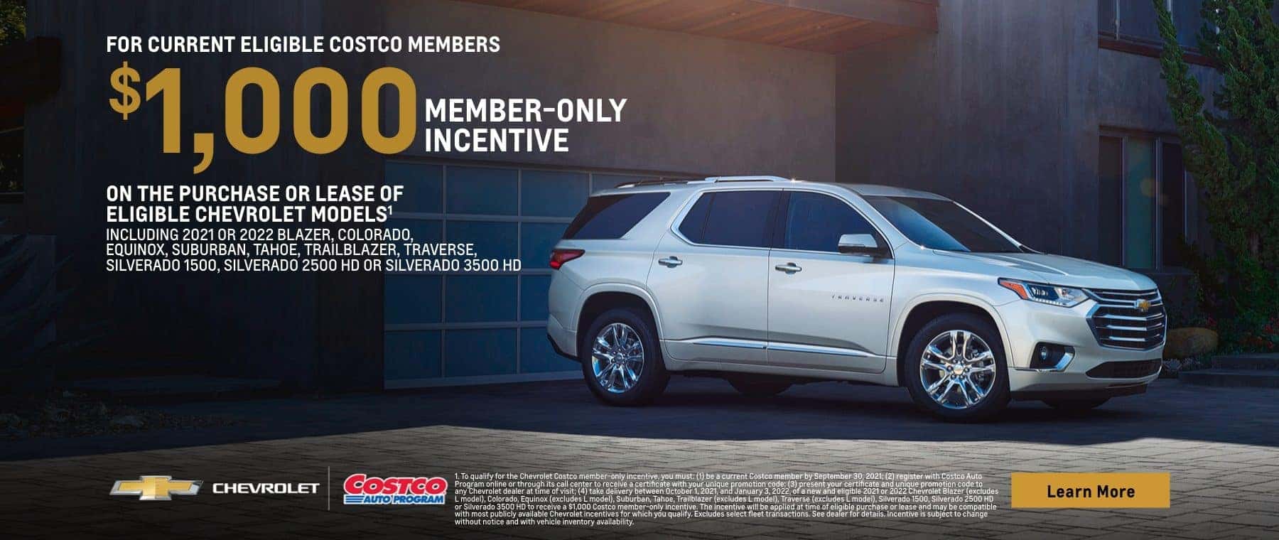 Receive a $1,000 Costco member-only incentive for the Traverse