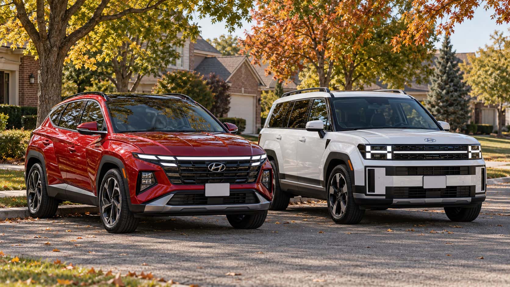 2026 Hyundai Tucson and 2026 Hyundai Santa Fe side by side at Napleton Palatine Hyundai