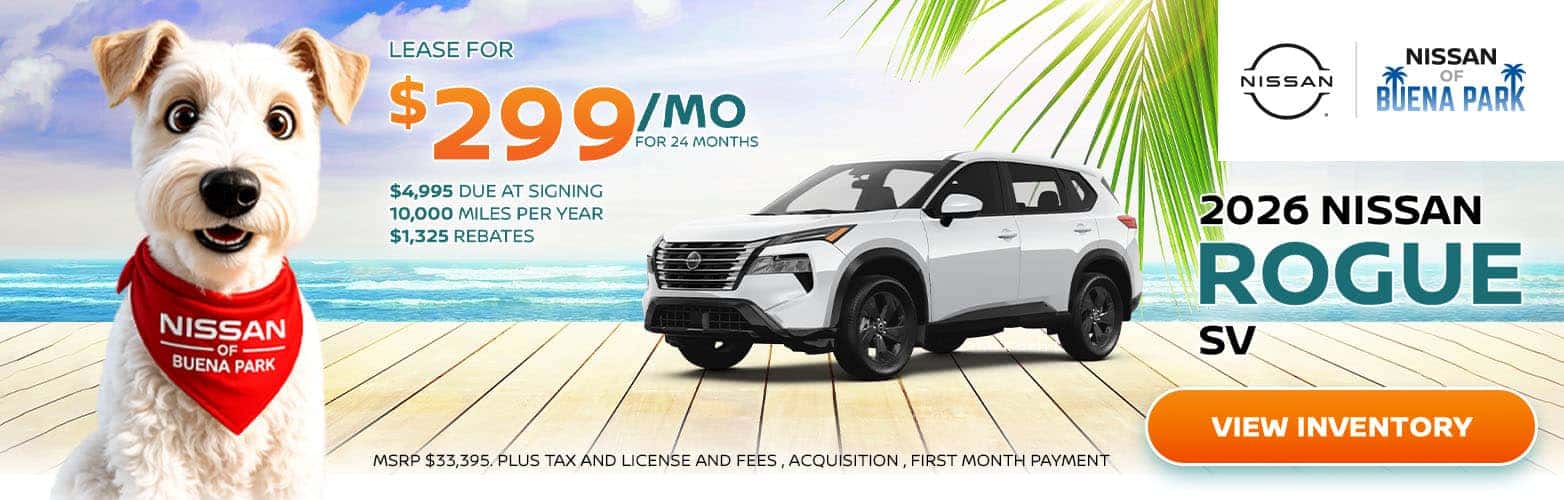 LEASE FOR $299/0 $4,995 DUE AT SIGNING 10,000 MILES PER YEAR $1,325 REBATES NISSAN NISSAN BUENA PARK 2026 NISSAN ROGUE SV VIEW INVENTORY