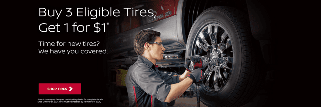 Buy 3 Eligible Tires Get 1 For 1 Dollar - Kelly Nissan of Woburn