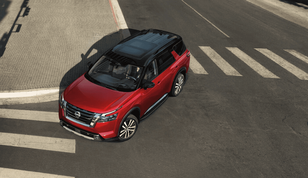 2025 Nissan Pathfinder Earns Top Safety Pick | Photo Courtesy: Nissan Red 2025 Nissan Pathfinder Ariel View