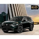 Side view of dark green 2026 Nissan Rogue SUV