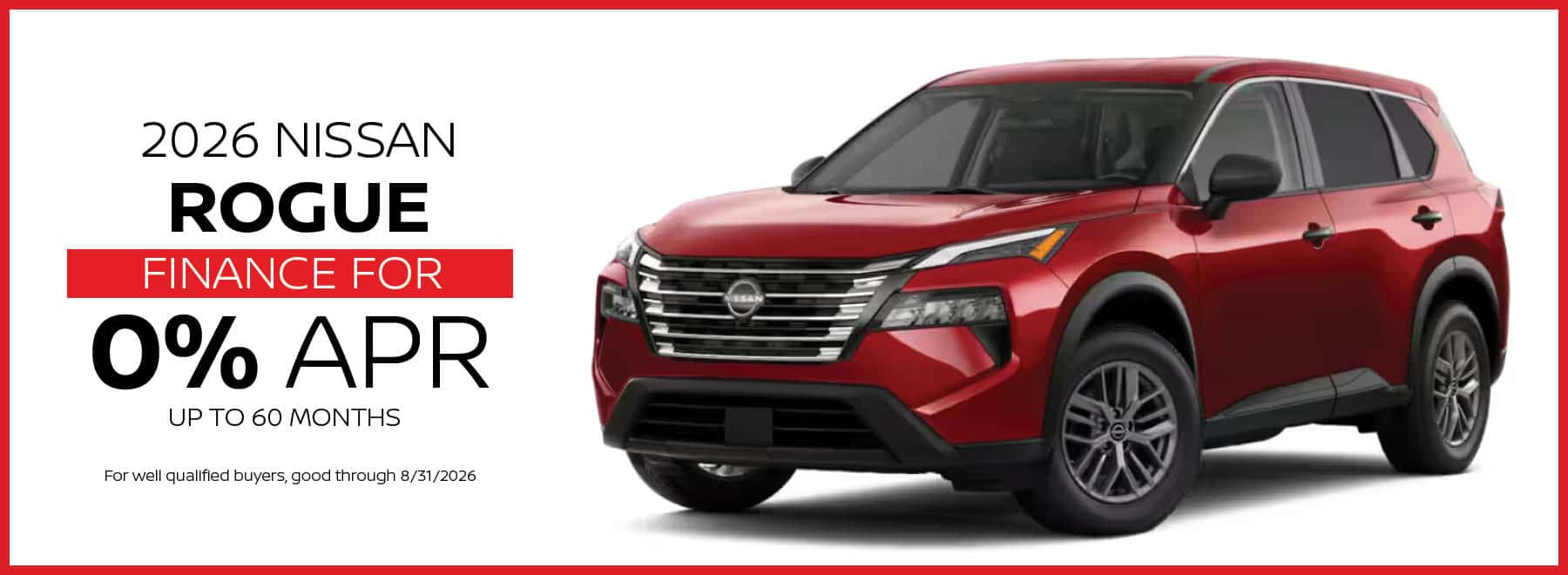 Finance the 2026 Nissan Rogue for 0% APR up to 60 months this August