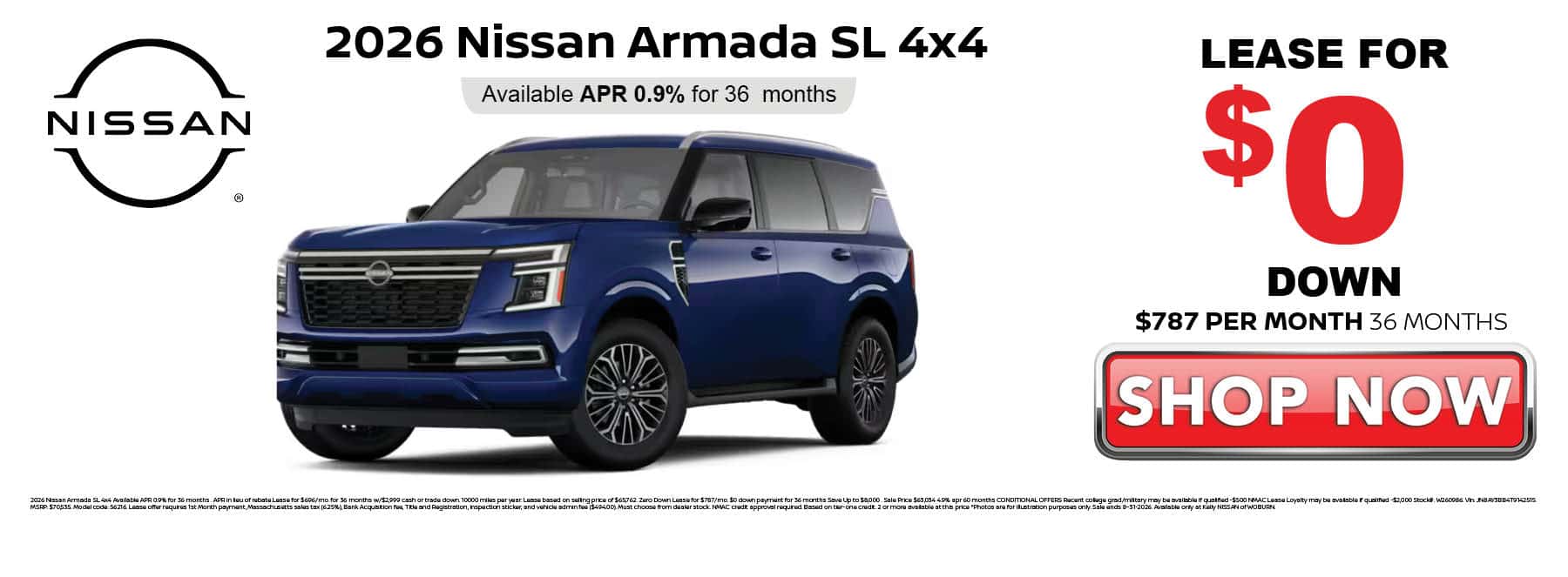 Lease the 2026 Nissan Armada SL 4x4 for 0$ Down / $787 per month for 36 months