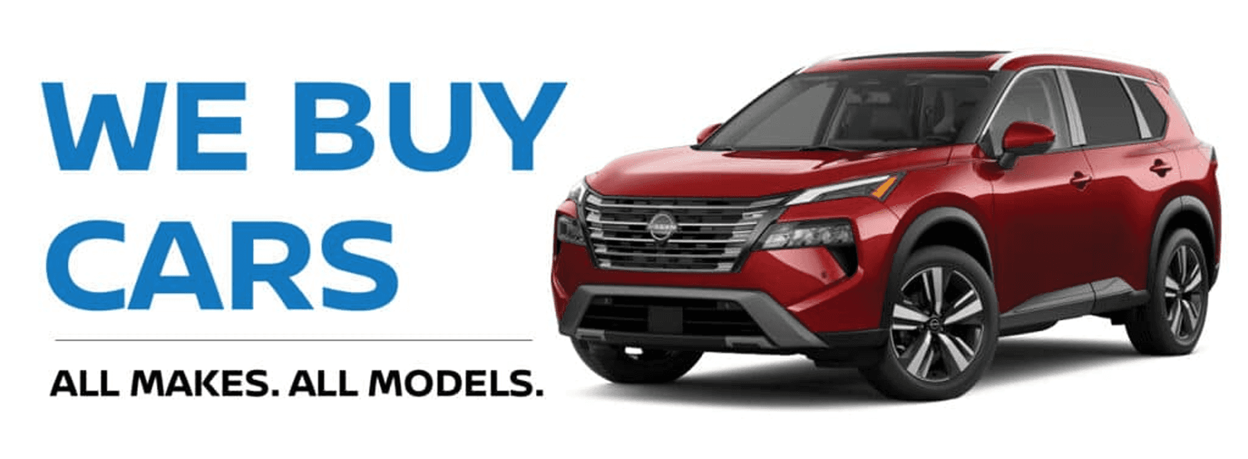 Red Nissan Rogue SUV We Buy Cars web banner