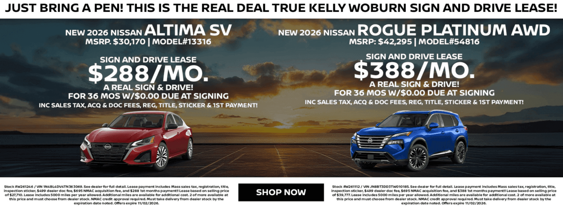 Sign then Drive | 2026 Nissan Altima SV | 2026 Nissan Rogue Platinum