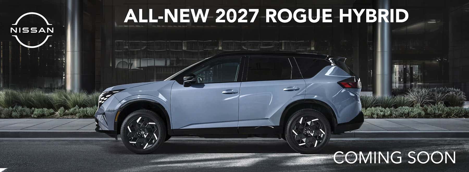 Web banner for the 2027 Nissan Rogue Hybrid Coming Soon