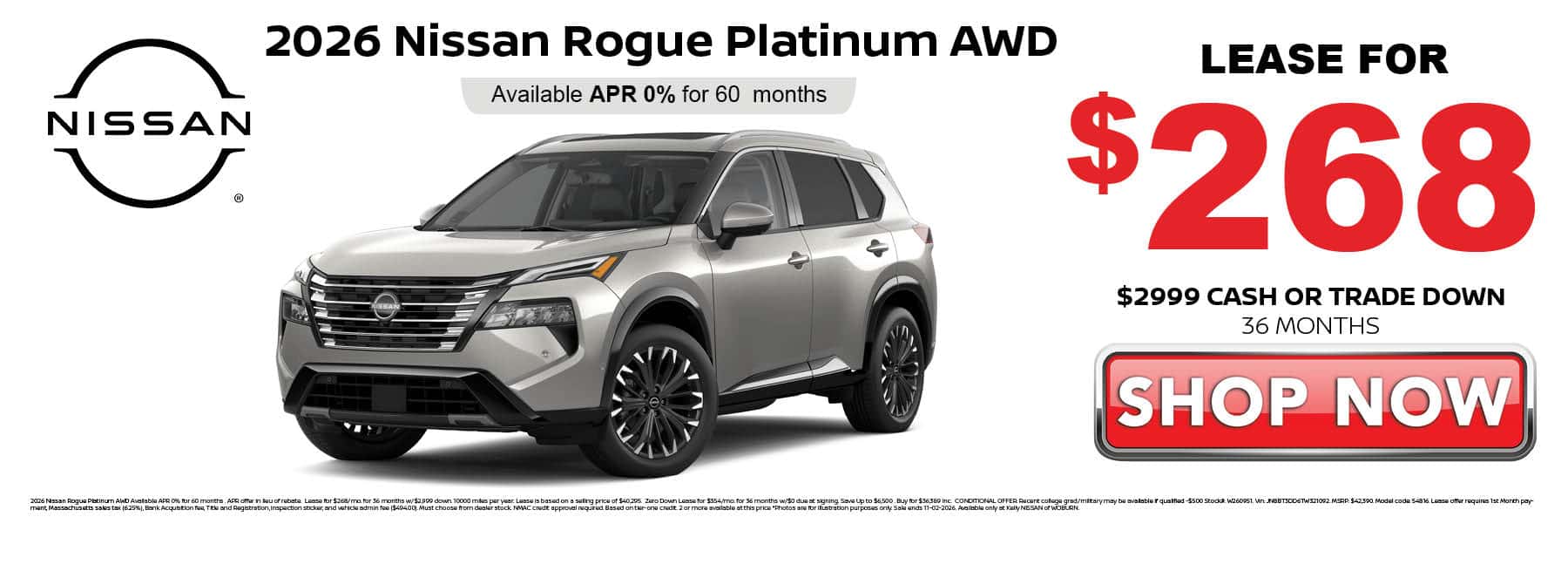 2026 Nissan Rogue Platinum AWD Lease Special | October Web Banner