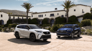 New 2024 Toyota Highlander XSE AWD shown in Wind Chill Pearl; Hybrid Platinum AWD shown in Blueprint near Mandeville, LA