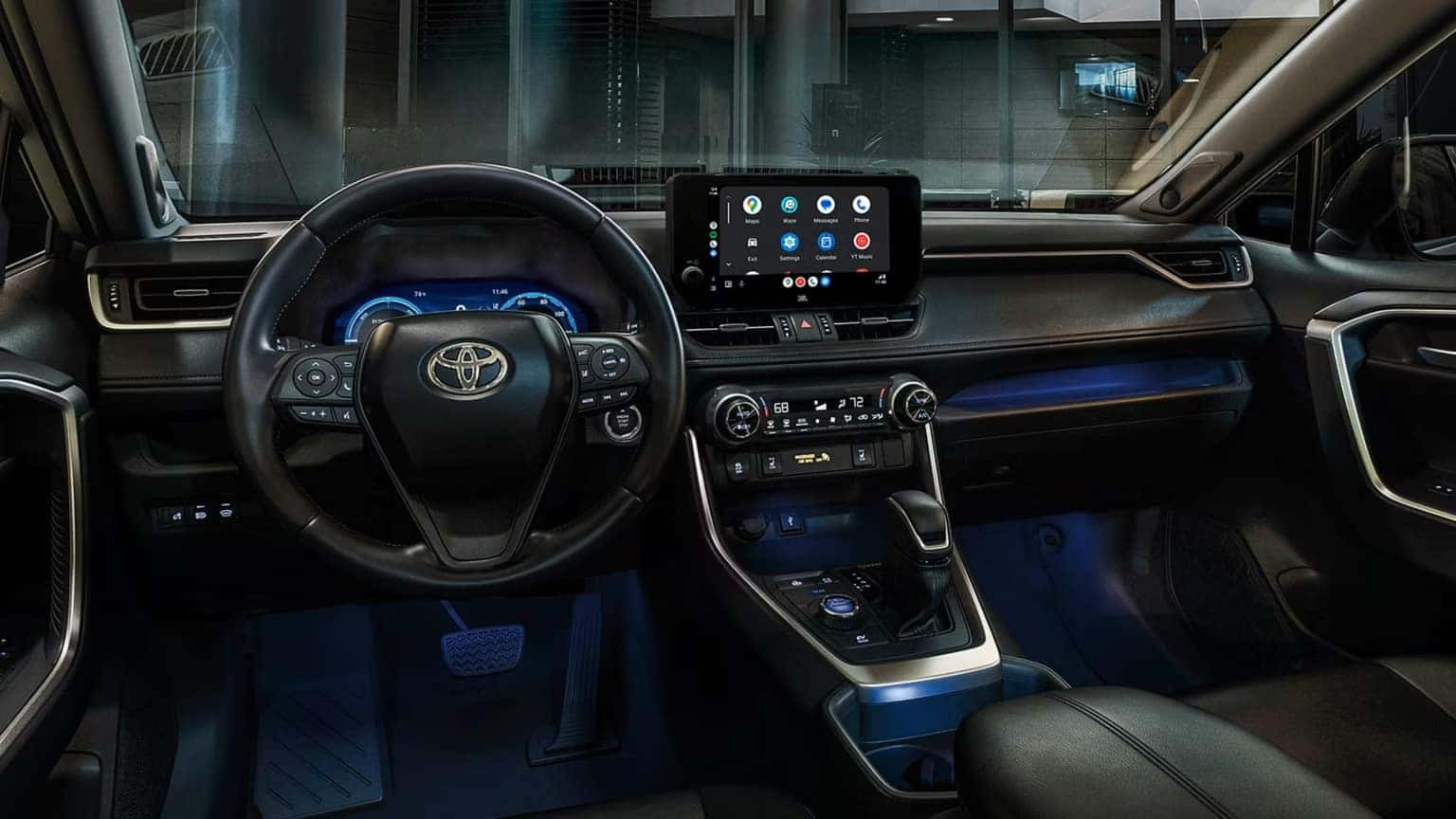 2025 RAV4 interior shown in Blue/Black SofTex® trim for sale near Hammond