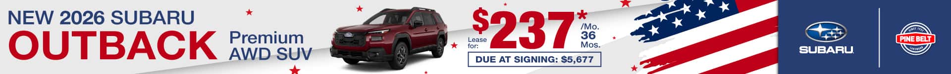 New Subaru Outback lease for $237 per month for 36 months with $5,677 due at signing