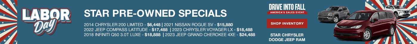 2014 CHRYSLER 200 LIMITED - $6,448 2021 NISSAN ROGUE SV - $15,880 2022 JEEP COMPASS LATITUDE - $17,488 2023 CHRYSLER VOYAGER LX - $18,488 2018 INFINITI Q50 3.0T LUXE - $18,888 2023 JEEP GRAND CHEROKEE 4XE - $24,488
